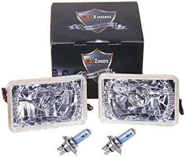 CARZOOM CZ-5S626G Black 4" x 6" Round Plastic BMC H4 Halogen Headlight with Projector - Pair (Green LED Ring)