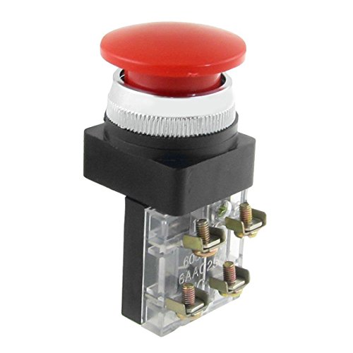 Ac 600V 6A 38Mm 1.5" Red Sign Momentary Mushroom Push Button Switch 1 No 1 Nc