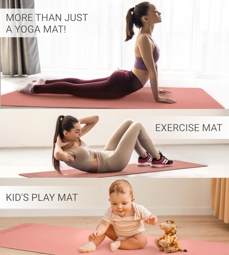 8MM Yoga Mat with Carrying Strap Anti-Slip for Home Workout Exercises Meditation Eco Friendly, Non Skid TPE Yoga Mattres for Pilates 183x61x0.8cm Thick