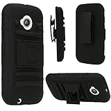Moto e 2nd Gen Case, Moto e 2nd Gen Holster Case, SGM (TM) Hybrid Heavy Duty Rugged Dual Layer Armor Defender Case with Kickstand + Belt Clip Holster For Moto E 2nd Gen (Black)