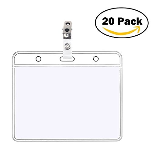 image for Mity Rain 20 Pack Horizontal ID Card Badge Holders & Metal Id Badge Ho