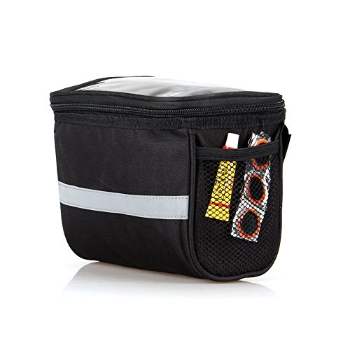 Sizet 3.5L Bicycle Cycling Basket Handlebar Bag with Sliver Grey Reflective Stripe Outdoor Mountain Road MTB Bike Handlebar Bag - Black - Thumbnail 2