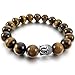 INBLUE Women,Men's 10mm Alloy Energy Bracelet Link Wrist Energy Stone Brown Silver Tone Buddha Mala Bead