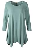 LARACE Women Plus Size 3/4 Sleeve Tunic Tops Loose Basic Shirt (1X, Greyish Green)