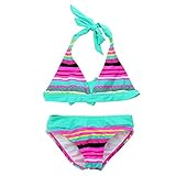 Aisi Big Girls Elastic Stripe Tight Swimming Suit Bikini Set Swimsuit Bathing Suit