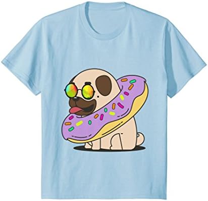 Kids Pug Shirt Funny DJ Majestic Donut Dog T Shirt Tee 10 Baby Blue