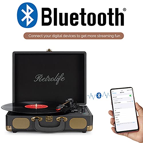 Turntable 3 Speeds 33/45/78 RPM Bluetooth Suitcase Portable Turntable Turntable Turntable with Built-in Speakers RCA Line Output Vintage Turntable