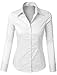 LE3NO Womens Lightweight Button Down Shirt with Stretch, White, Medium
