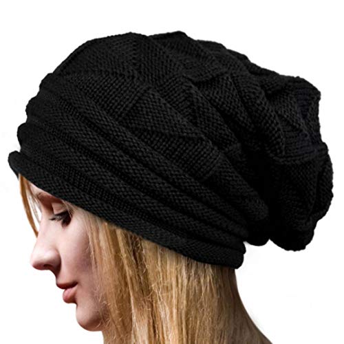 Women Cable Winter Crochet Hat Wool Knit Soft Beanie Warm Caps (Black) - Thumbnail 2
