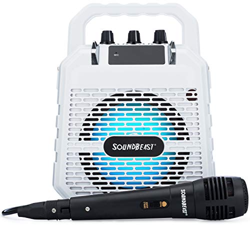 SoundBeast Firebird Karaoke Machine & Portable PA Speaker System For Kids & Adults - With Lights, Microphone, Bluetooth (White)