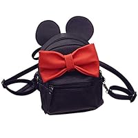 Abage Cute Mini Backpack Lightweight PU Leather Bowknot Cartoon Mouse Ear Small Backpack Travel Daypacks for Women/Girls, Black3