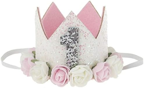 Baby Girl Kid Birthday Crown Rose Flower Headband Hairband Party Hat Hair Accessories (White 1)