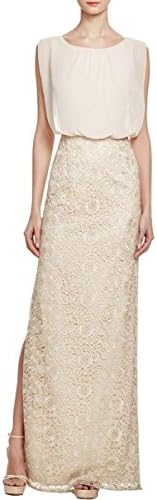 Aidan by Aidan Mattox Women's Long Blouson Gown with Lace Skirt, Champ, 10