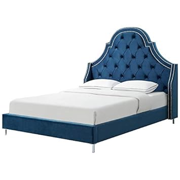 Amazon Com Posh Living Aaron Blue Velvet Platform Bed Frame