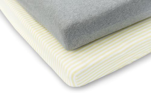 Baby Crib Sheets Pack Of 2 – Premium Quality Soft Jersey Cotton – Gender Neutral Yellow &amp; Grey – Fits All Standard Crib Mattresses
