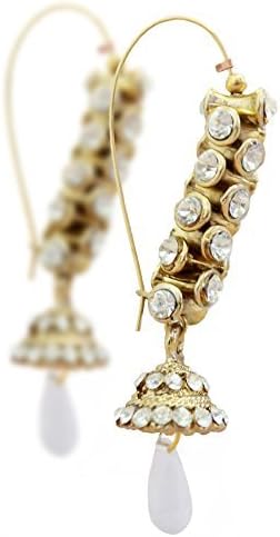 Bollywood Inspired Indian Pakistani Pearl Crystal Strand Jhumki Hoop Dangler Earrings