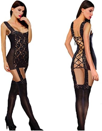 Dawalden black women net yarn lace strappy garters pajamas lingerie dress