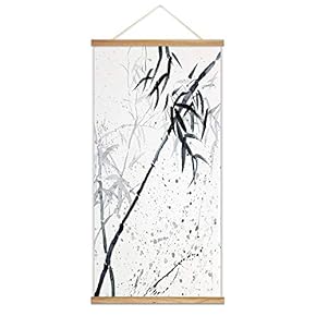 Hanging Poster NO Magnetic Wooden Framed, Ink Bamboo Painting Designs Home Wall Canvas Prints Decoration Ready to Hang - 18"x36"