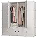 KOUSI Portable Clothes Closet Clothing Storage Plastic Dresser Shelves Armoire Wardrobe Moving Boxes Rack Bins Shelf Closet for Bedroom Organizers and Storage, White, 10 Cubes 2 Hanging Sections