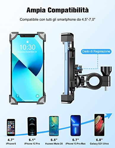 Glangeh Porta Cellulare Per Bici E Moto – Supporto Rinforzato Con Blocco Di Sicurezza, Rotazione 360° Per Telefoni 4.7-6.9 Pollici