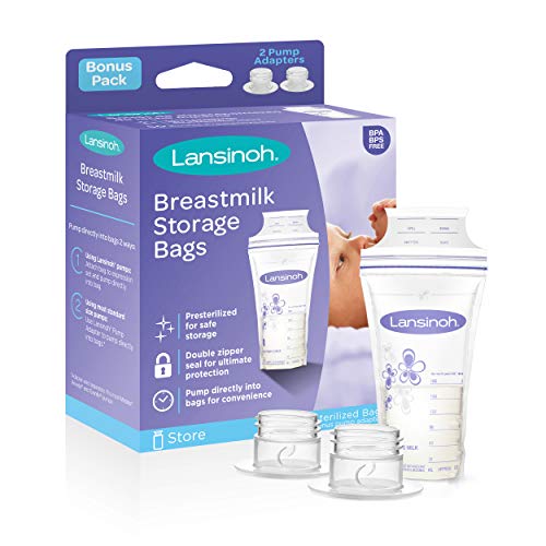Lansinoh Breastmilk Storage Bags with Pump Adapters for Bags, 50 count