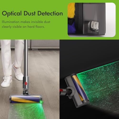 LBOYLOVE® Quick-Release Hardwood Floor Brush Head with Dust Detection Light for Dyson V7 V8 V10 V11 V15 Vacuum Cleaner, Soft Roller Clean Head Attachment with Dust LED Light for Hard Floor