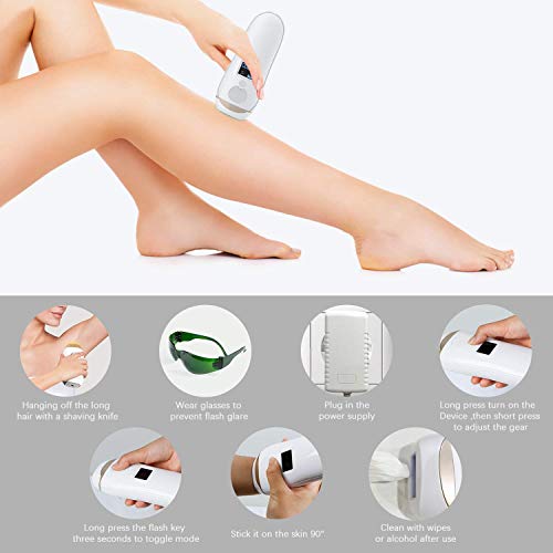 IPL Hair Removal for Women and Men Permanent 500,000 Flashes Painless Hair Remover System for Facial Leg Body Home Use Device with Protective Goggles