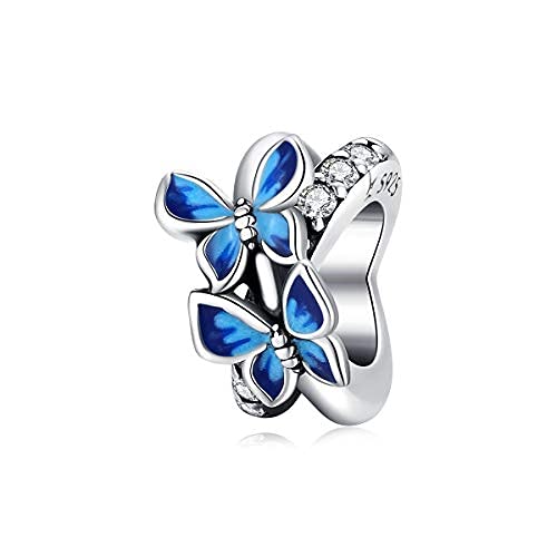 Manhe Charms Blue Butterfly Charms 925 Sterling Silver Charms fits Pandora Bracelet for Women