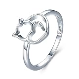 WOSTU 925 Sterling Silver Cat Rings Women Silver Rings Kitty Rings for Women Valentine's Day Birthday Gifts for her