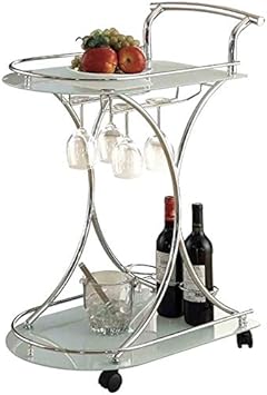 Amazon Com Bowery Hill Glass Top Bar Cart In Chrome And White
