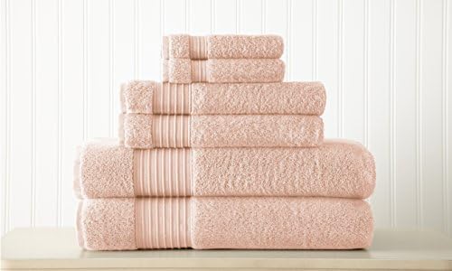 Pacific Coast Textiles 6 Piece 100% Turkish Cotton Towel Set Blush, Single