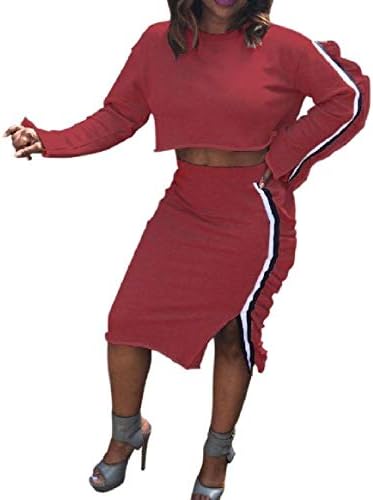 Sankt Women 2-Piece Active Ruffled Weekend Stripes Loose Blazer and Skirt Suit Set