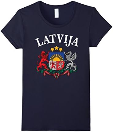 Women's Latvia Latvija Latvian Flag Coat of Arms T-Shirt Large Navy