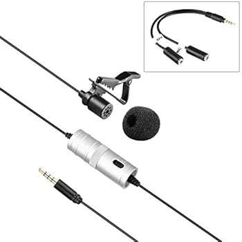 Movo LV1 Lavalier Lapel Clip-on Omnidirectional Condenser Microphone with Headphone Monitoring for DSLR Cameras, Camcorders, iPhone and Android Smartphones (Silver)