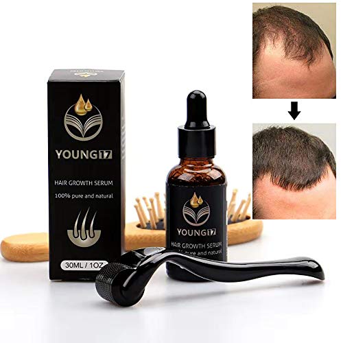 Hair Growth Serum Kit with Microneedle Derma Roller for Scalp Hair Growth Men and Women, Best Hair Loss Treatment Product + Hair Brush Comb