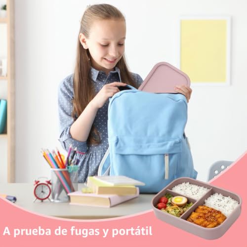 elthmpr Lunch Box for Adults and Kids, 800ml Silicone Leakproof Lunch Box with 3 Compartments, Microwave and Dishwasher Safe, Lunch Boxes for School, Picnic, Office, Teenagers and