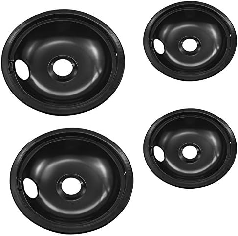 4 Pack Black Reflector Bowls Universal Drip Pan Kits Gas Stove Burner Rings for Frigidaire Kenmore 5304430150, 318067051