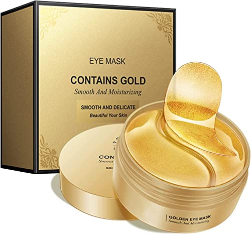 Mascara para los Ojos 60 Pcs Parches Ojos, Parches Ojeras 24k, Colageno Parches Contorno de Ojos, Eliminar Parches Ojos Bolsas y Ojeras, Patas de Gallo e Hinchazón, Hidratante Contorno de Ojos Antiarrugas (Oro)