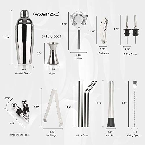 Cocktail-Shaker-Set, 750 ml, 16-teiliges Mixologie-Barkeeper-Set mit Bambus-Ständer - professionelles Edelstahl… – Bild 3