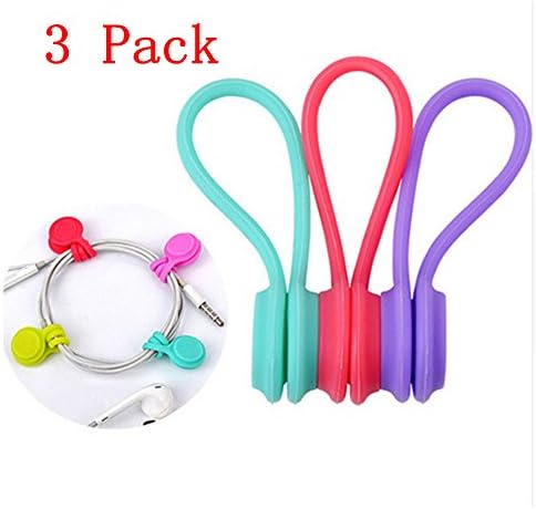 Magnetic Cable Clips,3 Pack Multipurpose Magnetic Cable Organizer, Magnetic Cord Winder Wrap for Headphones/ Date USB Cable,Soft Silicone Earphone Cable Cord Organizer (3 Pack)