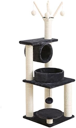 TD26 Cat Climbing Frame Sisal Cat Scratching Post Cat Tree Cat Litter Cat Jumping Table Solid Wood Toy Four Season Rattan Mat Scratch Board (Color : BLACK)
