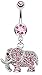 Belly Button Ring 316L Surgical Steel Multi Paved CZs Elephant Dangle Navel
