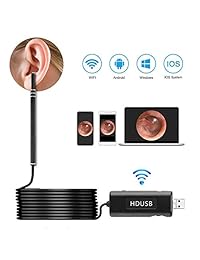 Oreja Otoscope, endoscopio inalámbrico para oídos, WiFi Limpiador de oídos Endoscopio Orejera para oídos Cámara digital de inspección de alcance de oído de 1.3MP con 6pcs luces LED ajustables para dispositivos Android, iPhone y iPad, Windows y Mac