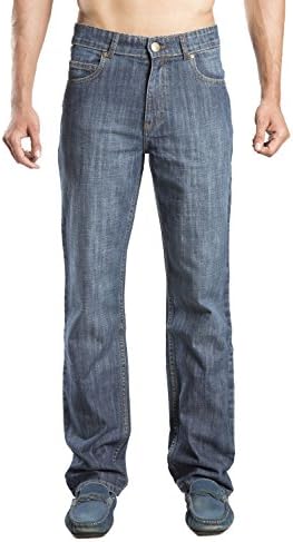 Zeme Mens 100% Certified Organic Cotton Jeans, Slim Fit Blue Sand Blast Wash Denim Pants