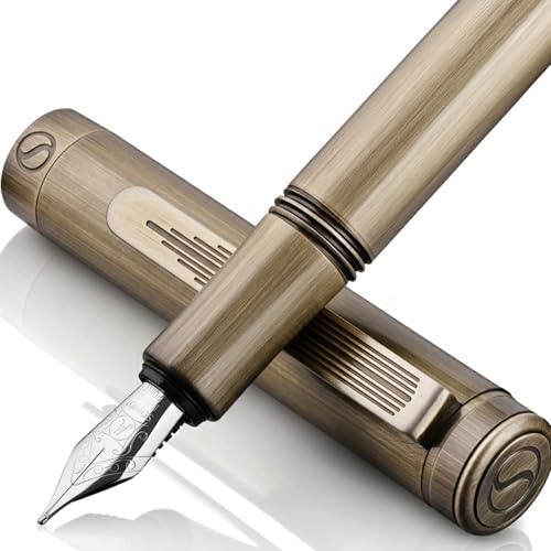 Scriveiner Luxury EDC Fountain Pen (Medium), Stunning Heavy Brass Pocket Pen, Hand Brushed Finish, Schmidt German Nib Converter, Best Writing Pen Gift Set for Men Women, Nice Fancy Designer Pen โ image 1