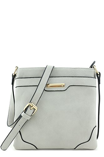Women's Medium Size Solid Modern Classic Crossbody Bag with Gold Plate (Gray)