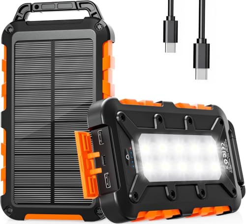 Solar Powerbank 26800mAh, PD22.5W Tragbare Solar Ladegerät USB C Externer Akku Outdoor Wasserdichtes mit LED-Licht und 3 Ausgängen für Smartphones Tablets Camping