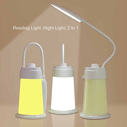 Rechargeable Battery Powered Reading Book Light for Bed, Portable Desk Table Lamp USB Charging Port for Kids Students Bedroom Bedside Nightstand Camping Tent Lantern,Baby Nursery Night Light