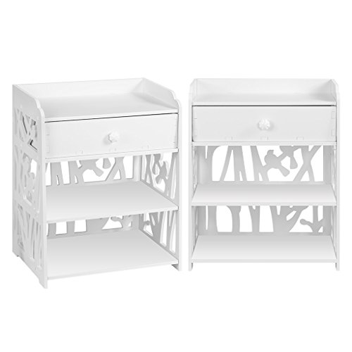 Finether Modern Night Stand Waterproof Wood Plastic Composite End Table Display Bedside Table Furniture Storage Shelf with Removable Drawer for Bedroom and Living Room, White