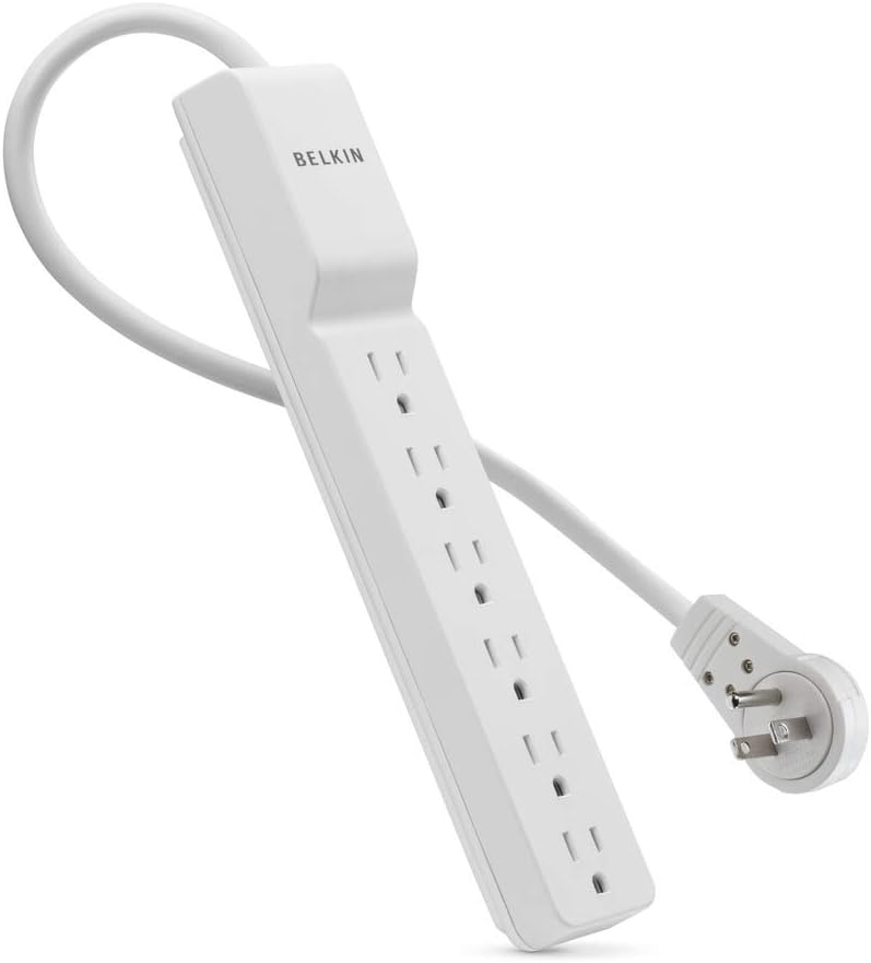 Belkin 6-Outlet Power Strip Surge Protector, Flat Rotating Plug, 8ft Cord (720 Joules), White: Home Audio & Theater